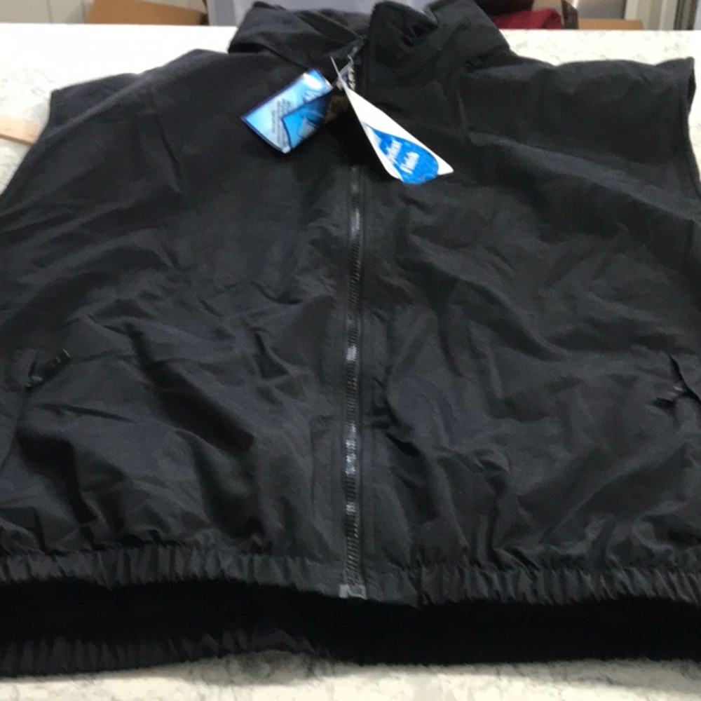 Vintage Key fleece vest zipper front,  elastic in waist, hood